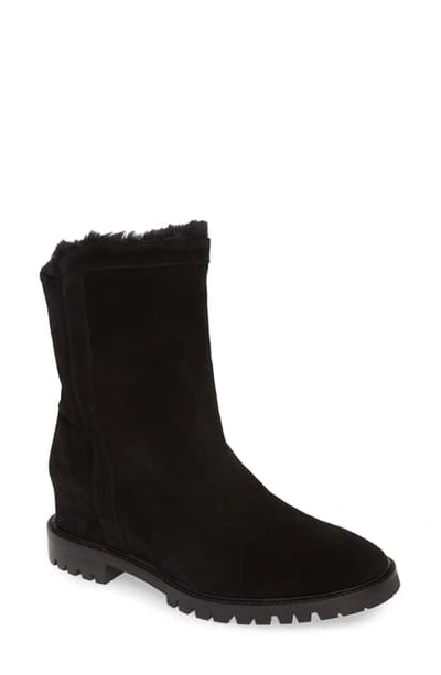 Shop Aquatalia Cate Weatherproof Boot In Grey Suede/ Black Faux Fur