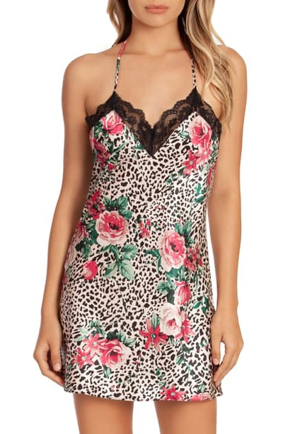 Shop In Bloom By Jonquil Floral Print Satin Chemise In Natural/ Black