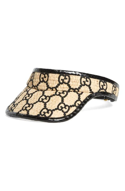 Shop Gucci Afraa Genuine Snakeskin Trim Gg Embroidered Raffia Visor - Ivory In Ivory/ Black