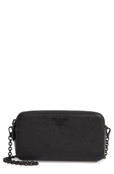 Shop Prada Double Compartment Zip Saffiano Leather Crossbody Bag In Nero