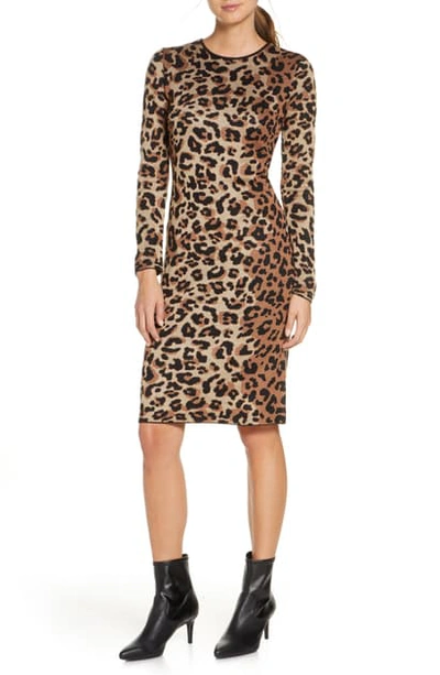 Shop Vince Camuto Long Sleeve Animal Jacquard Sweater Dress In Multi