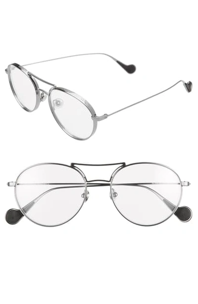 Shop Moncler 54mm Round Optical Glasses In Shiny Gumetal/ Clear