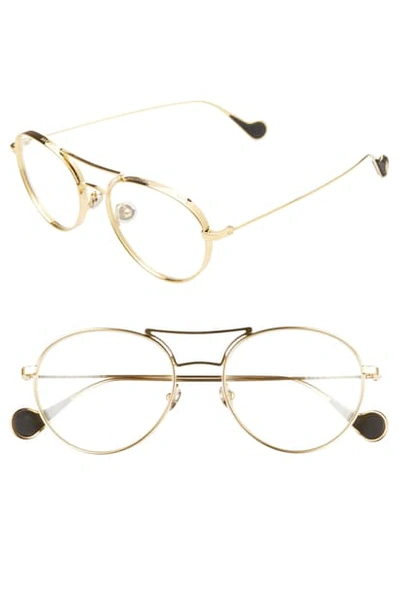 Shop Moncler 54mm Round Optical Glasses In Shiny Gold/ Clear