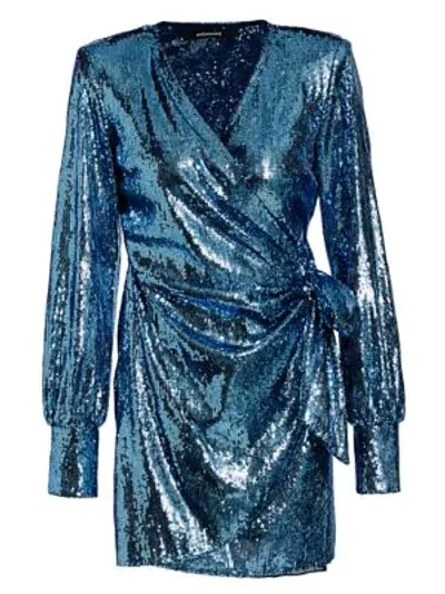 Shop Andamane Carly Sequin Wrap Dress In Blue Jeans