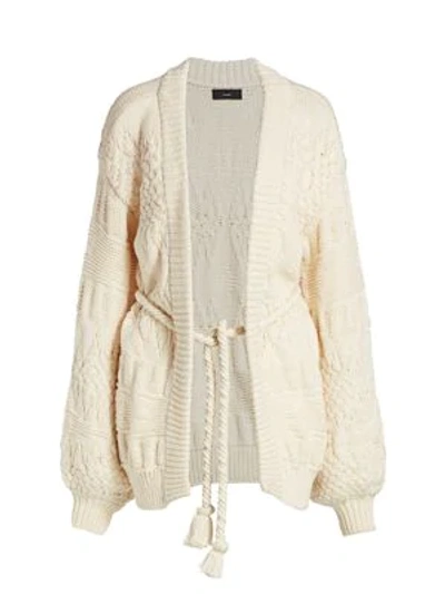 Shop Alanui Torchon Stitch Belted Cardigan In Lapponia White