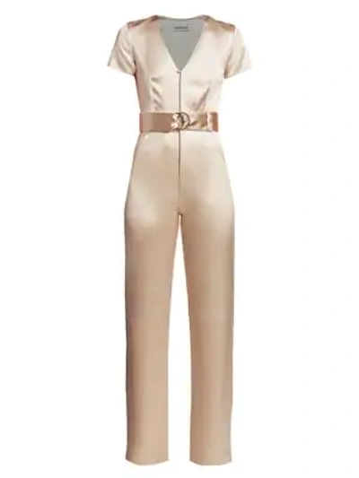 Shop Adriana Iglesias Vice Silk Belted Jumpsuit In Champagne