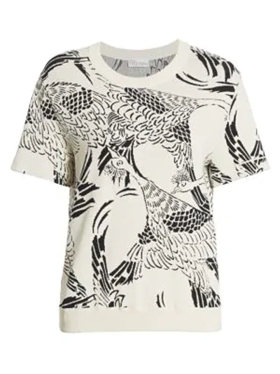 Shop Red Valentino Peacock-print Short-sleeve Sweater In Ivory Black