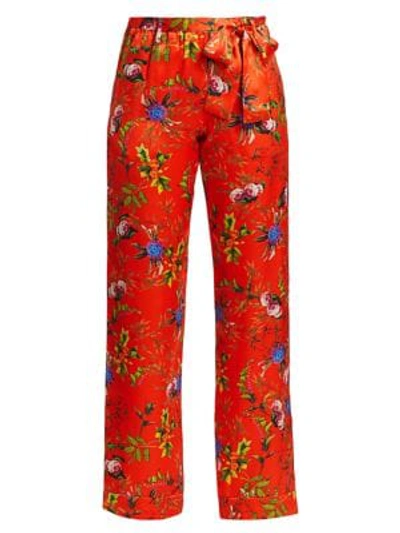 Shop Adriana Iglesias Alessia Floral Silk Pajama Trousers In Flowered Orange