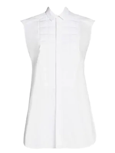 Shop Bottega Veneta Gridded-bib Cap-sleeve Cotton Shirt In Bianco