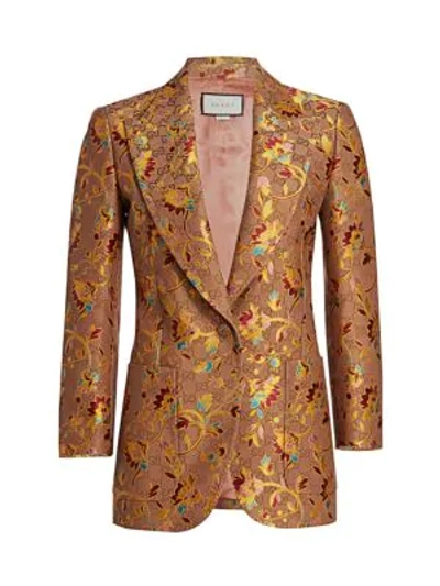 Shop Gucci Gg Ramage-print Silk & Wool Jacket In Beige Mix