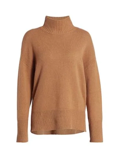 Shop Frame Women's High-low Cashmere Turtleneck Sweater In Camel