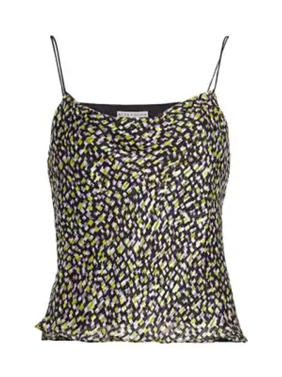 Shop Alice And Olivia Harmon Drapey Print Chiffon-silk Slip Tank Top In Neon Yellow Multi