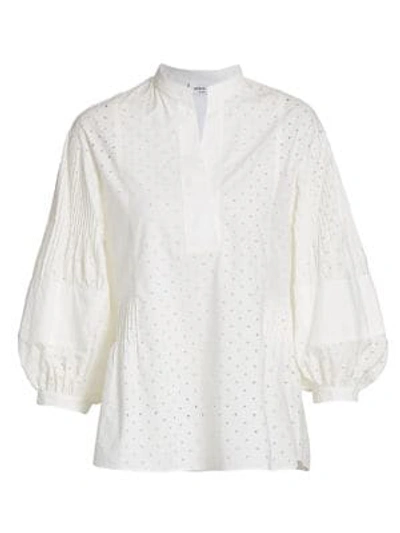 Shop Akris Punto Perforated Poplin Balloon-sleeve Blouse In Cream