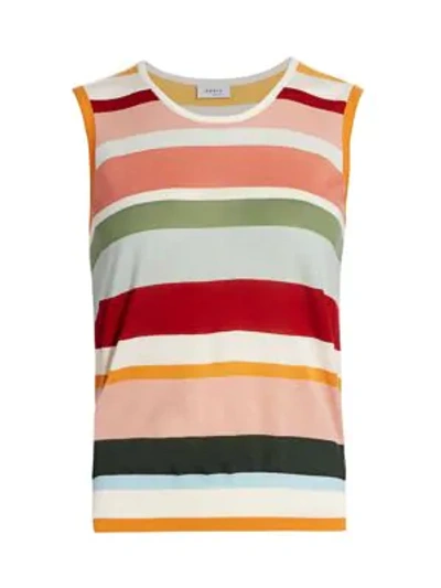 Shop Akris Punto Multicolor Stripe Wool Sleeveless Knit Top