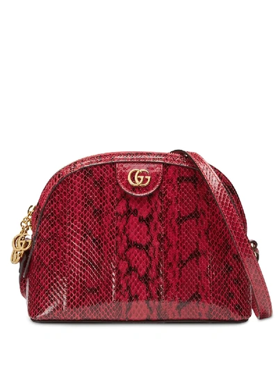 Shop Gucci Ophidia Small Snakeskin Shoulder Bag In Red