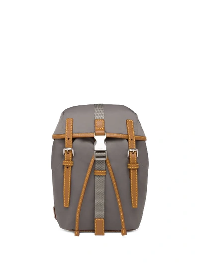 Shop Prada Leather-trimmed Shoulder Bag In Grey
