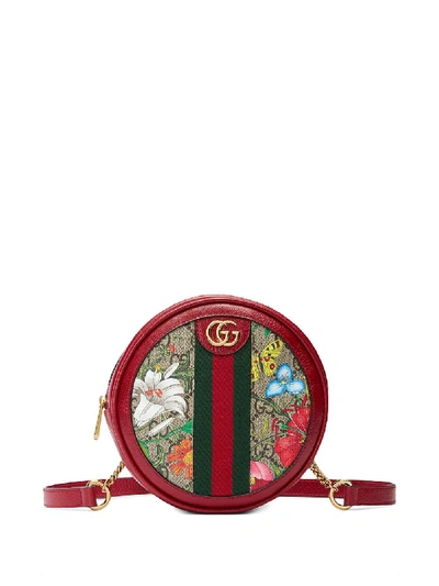 Shop Gucci Ophidia Flora Pattern Shoulder Bag In Red