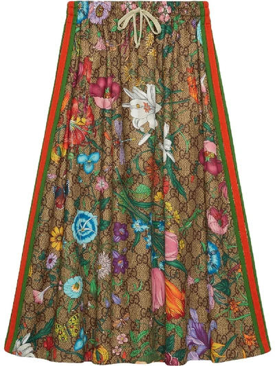 Shop Gucci Flora Pattern A-line Skirt In Brown