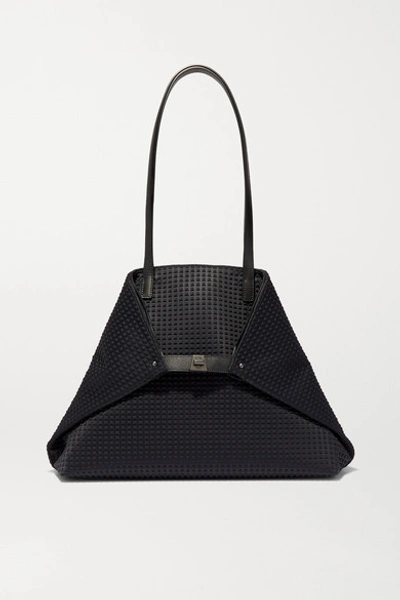 Shop Akris Ai Large Leather-trimmed Embossed Canvas Tote In Black