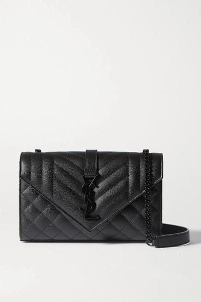 Shop Saint Laurent Envelope Small Quilted Textured-leather Shoulder Bag In Black