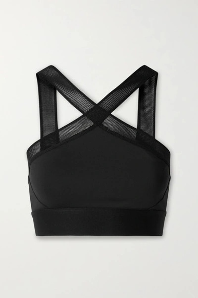 Shop Heroine Sport X Mesh-trimmed Stretch Sports Bra In Black