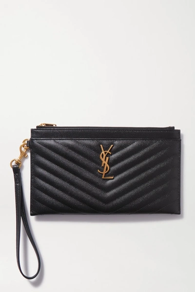 Shop Saint Laurent Monogramme Large Quilted Textured-leather Pouch In Black