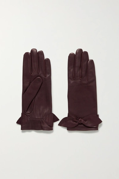 Shop Agnelle Bow-embellished Leather Gloves In Burgundy