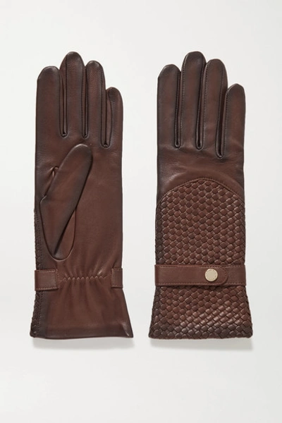 Shop Agnelle Woven Leather Gloves In Chocolate