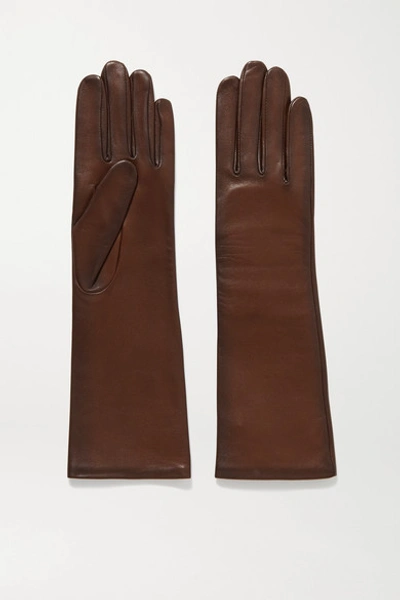 Shop Agnelle Celia Leather Gloves In Chocolate