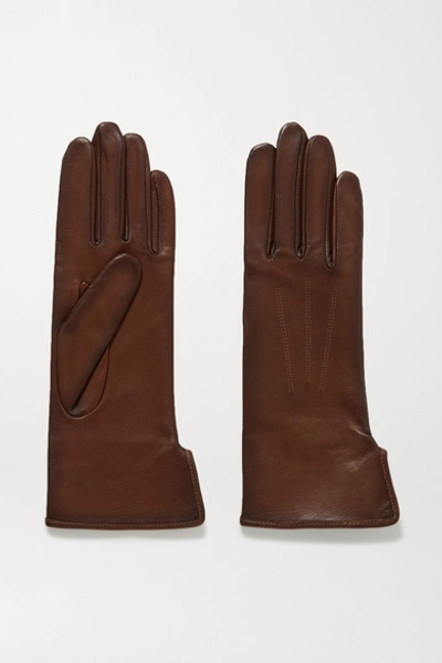 Shop Agnelle Fanny Leather Gloves In Chocolate