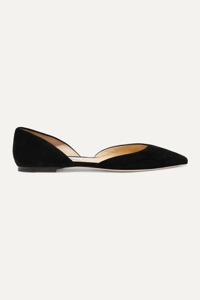 Shop Jimmy Choo Esther Suede Point-toe Flats In Black