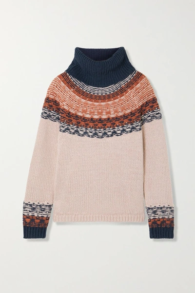 Shop Madewell Senya Fair Isle Cotton-blend Turtleneck Sweater In Pink