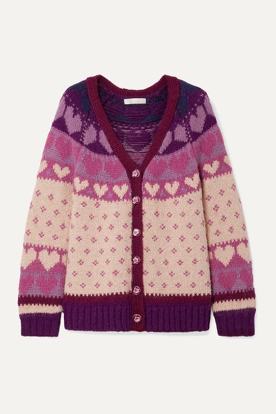 Shop Loveshackfancy Deena Intarsia-knit Cardigan In Blush