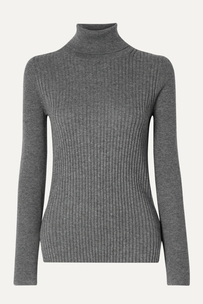 Shop Alex Mill Ribbed Cotton And Wool-blend Turtleneck Sweater In Dark Gray