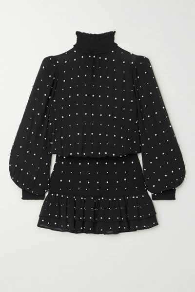 Shop Retroféte Hedy Crystal-embellished Silk-georgette Mini Dress In Black