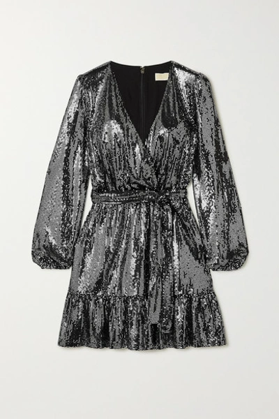 Michael Michael Kors Sequin Mirror Dot Blouson-sleeve Flounce-hem Dress In  Silver | ModeSens