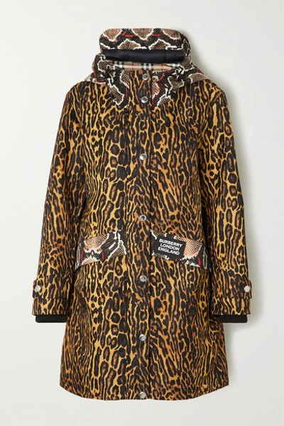 Shop Burberry Hooded Animal-print Shell Coat In Beige