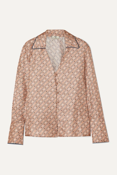 Shop Fendi Printed Silk-satin Blouse In Beige