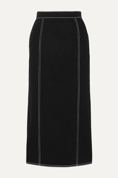 Shop Alexander Mcqueen Pleated Denim Midi Skirt In Black