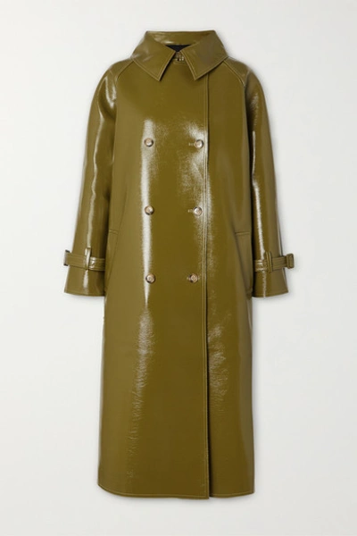 Shop The Frankie Shop Oversized Double-breasted Glossed Faux Textured-leather Trench Coat In Green