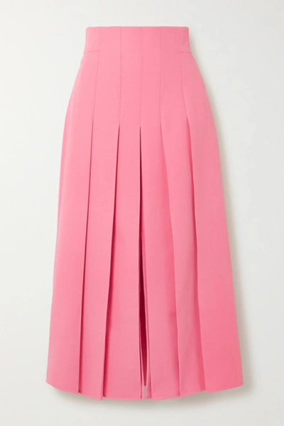 Shop Akris Pleated Wool-blend Midi Skirt In Pink