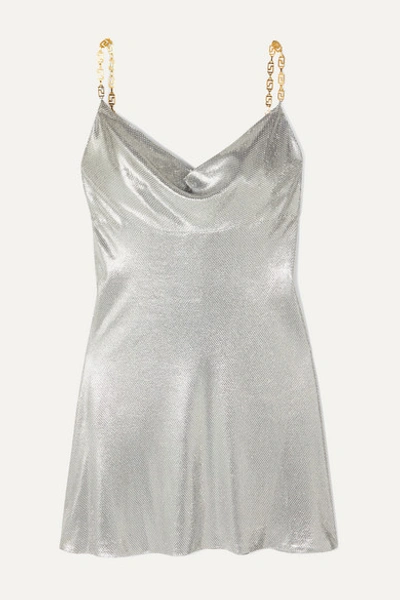 Shop Versace Embellished Satin Mini Dress In Silver