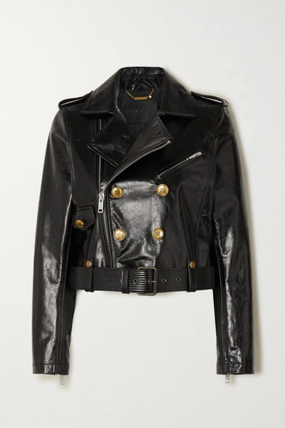 Shop Givenchy Button-embellished Textured-leather Biker Jacket In Black