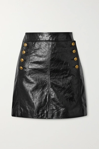 Shop Givenchy Button-embellished Textured-leather Mini Skirt In Black