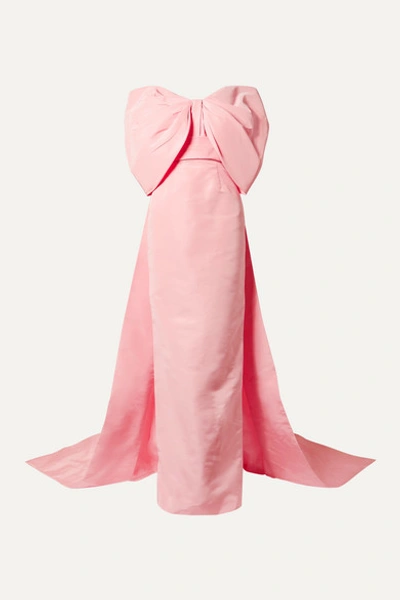Shop Monique Lhuillier Off-the-shoulder Silk-faille Gown In Baby Pink