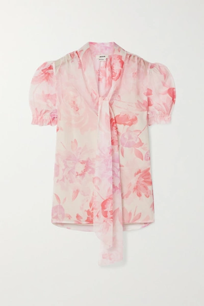 Shop Jason Wu Pussy-bow Floral-print Crepon Blouse In Blush