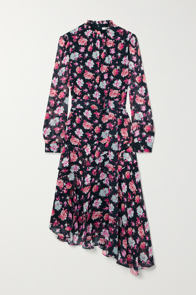 pink floral asymmetric midi dress