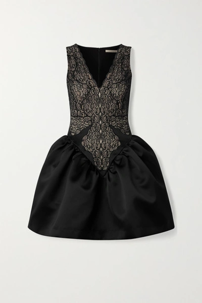Shop Christopher Kane Lace And Duchesse-satin Mini Dress In Black