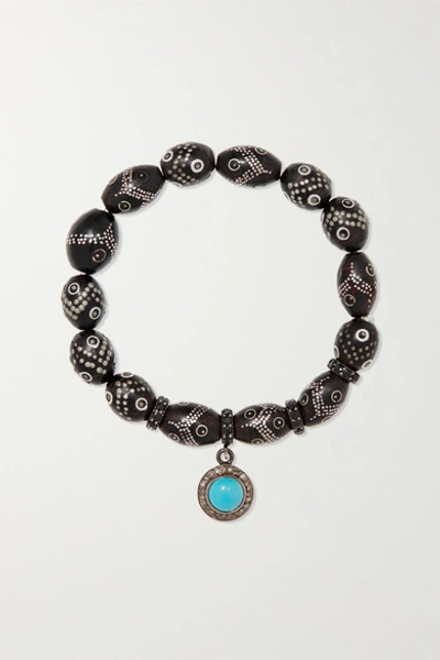 Shop Loree Rodkin Coral, Sterling Silver, Turquoise And Diamond Bracelet