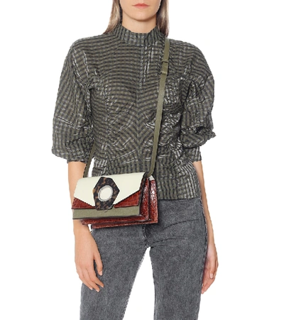 Shop Ganni Croc-effect Leather Shoulder Bag In Multicoloured